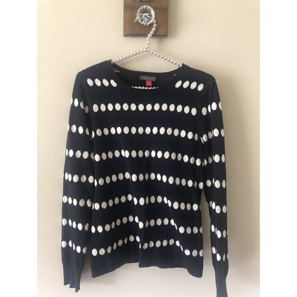 Vince Camuto Womens Size Small Blue White Polka Dot Sweater